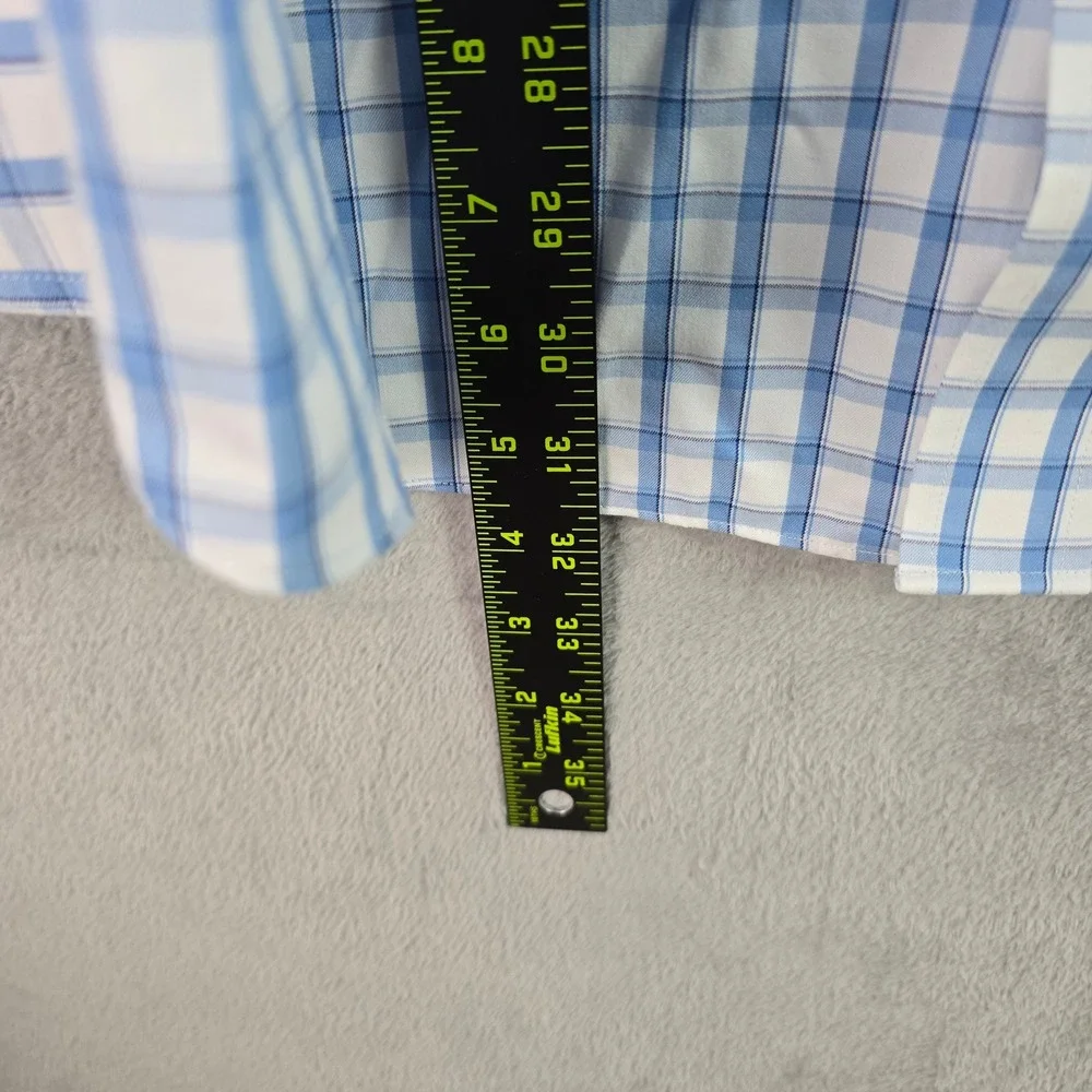Duluth Trading Co Mens Relaxed Fit Plaid Button Down Shirt Blue‎ White Large L